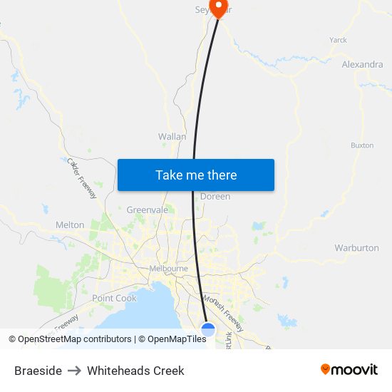 Braeside to Whiteheads Creek map