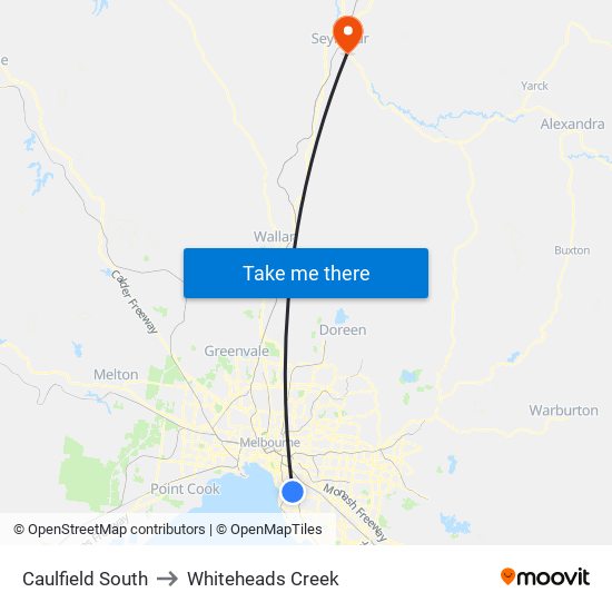 Caulfield South to Whiteheads Creek map