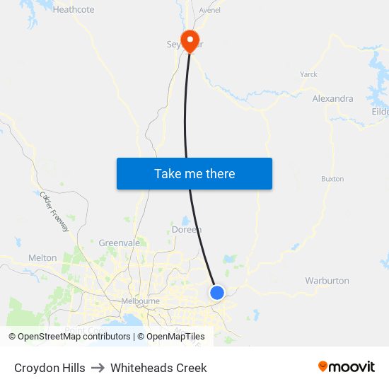 Croydon Hills to Whiteheads Creek map