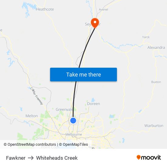 Fawkner to Whiteheads Creek map