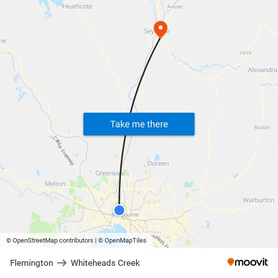 Flemington to Whiteheads Creek map