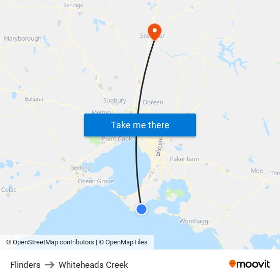 Flinders to Whiteheads Creek map