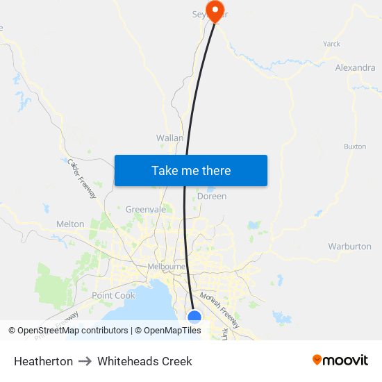 Heatherton to Whiteheads Creek map