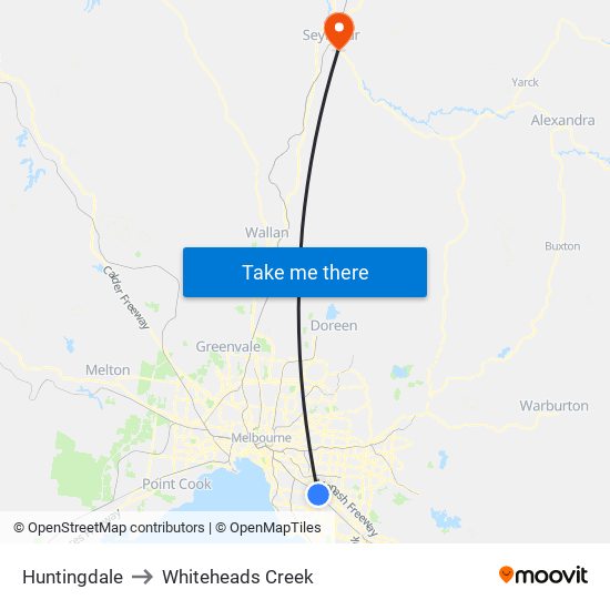 Huntingdale to Whiteheads Creek map