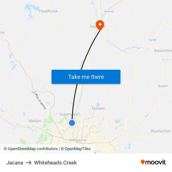 Jacana to Whiteheads Creek map