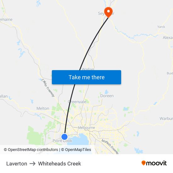 Laverton to Whiteheads Creek map