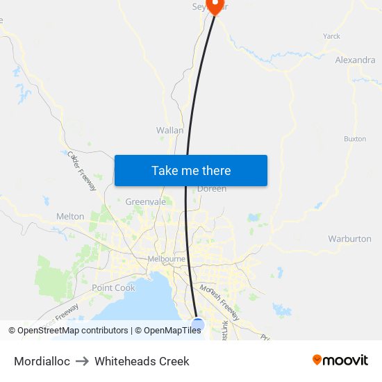 Mordialloc to Whiteheads Creek map