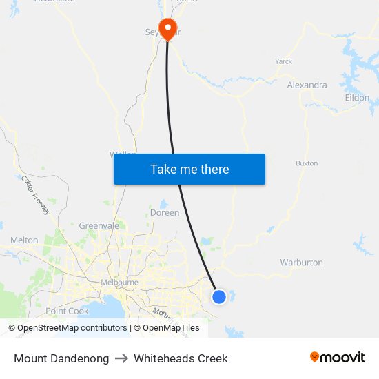 Mount Dandenong to Whiteheads Creek map