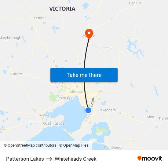 Patterson Lakes to Whiteheads Creek map