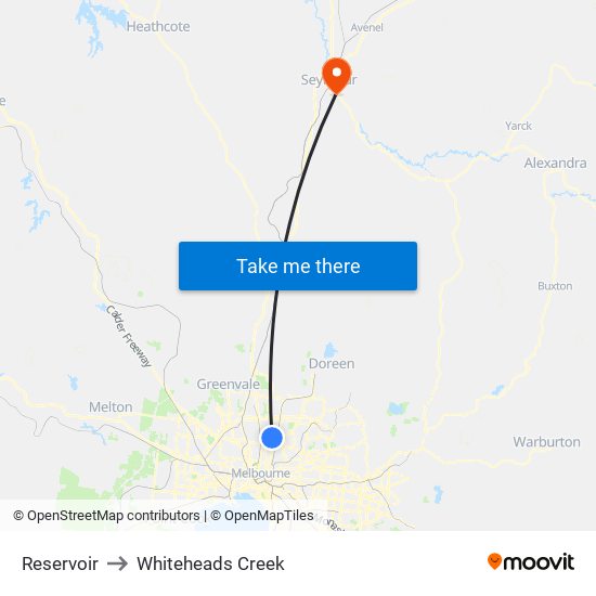 Reservoir to Whiteheads Creek map