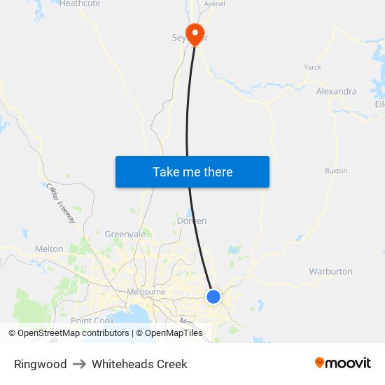 Ringwood to Whiteheads Creek map