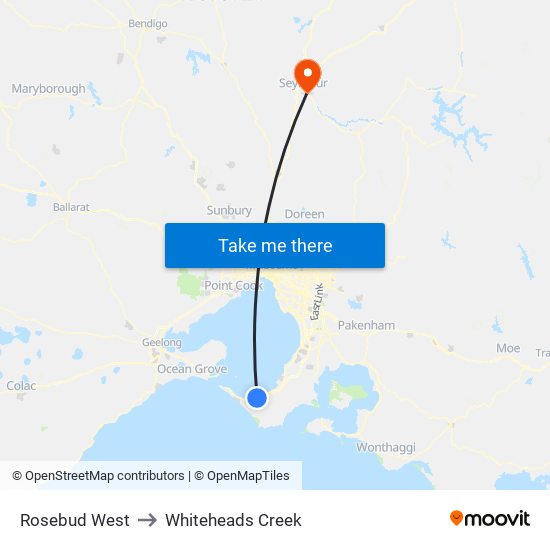 Rosebud West to Whiteheads Creek map