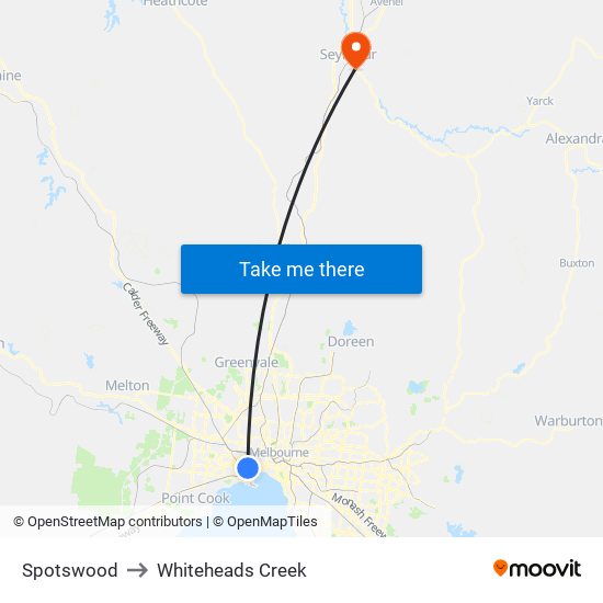 Spotswood to Whiteheads Creek map