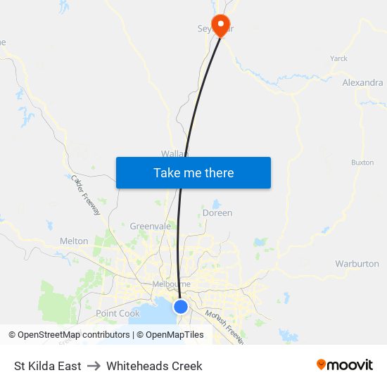 St Kilda East to Whiteheads Creek map