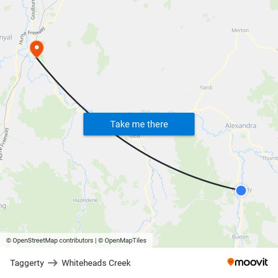 Taggerty to Whiteheads Creek map