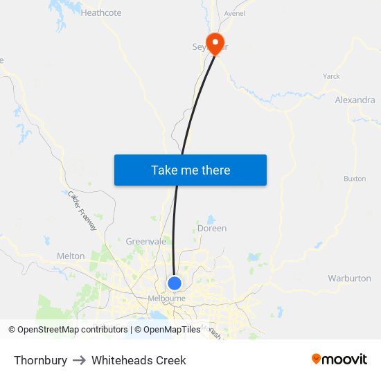 Thornbury to Whiteheads Creek map