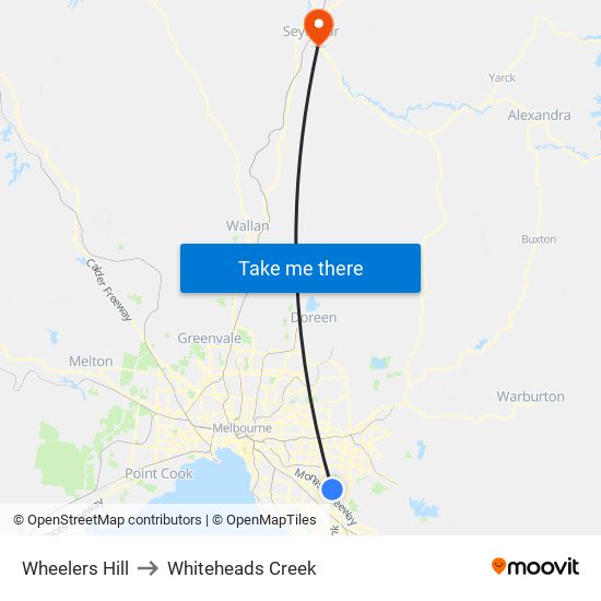 Wheelers Hill to Whiteheads Creek map