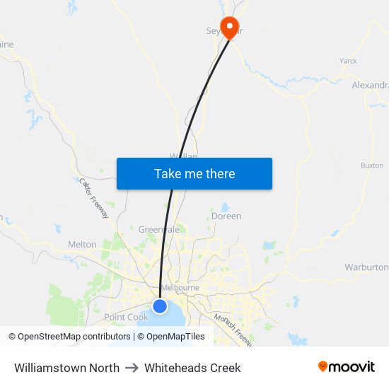 Williamstown North to Whiteheads Creek map