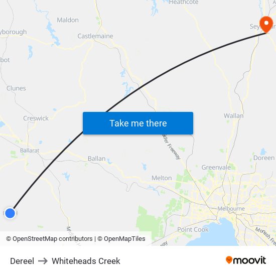 Dereel to Whiteheads Creek map