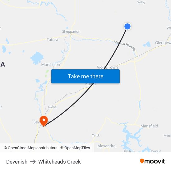 Devenish to Whiteheads Creek map