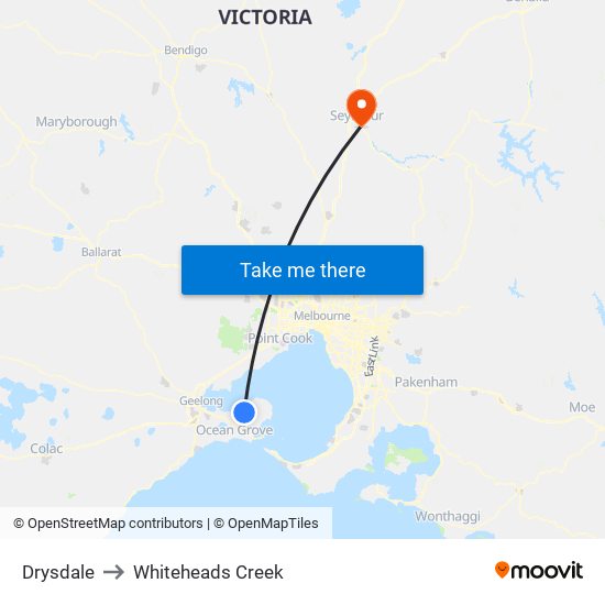 Drysdale to Whiteheads Creek map