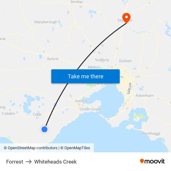 Forrest to Whiteheads Creek map