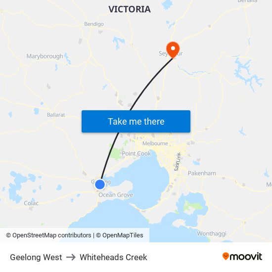 Geelong West to Whiteheads Creek map