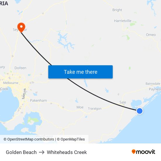 Golden Beach to Whiteheads Creek map