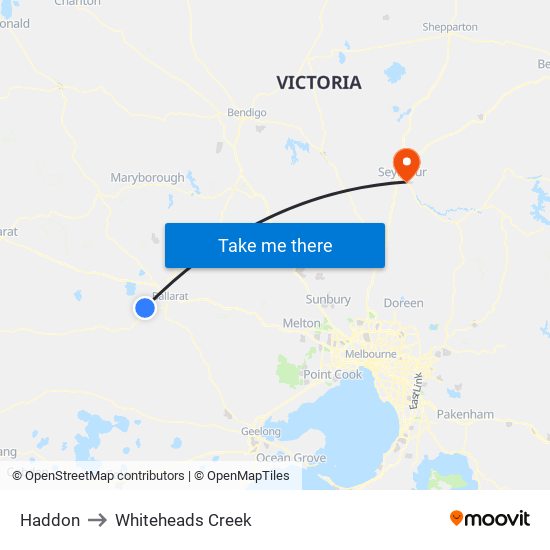 Haddon to Whiteheads Creek map