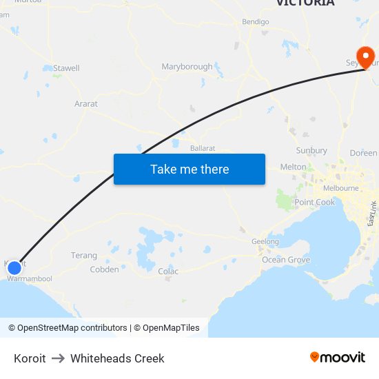 Koroit to Whiteheads Creek map