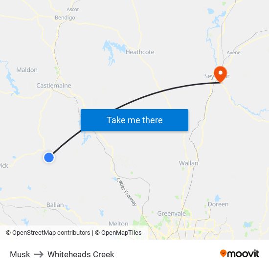 Musk to Whiteheads Creek map