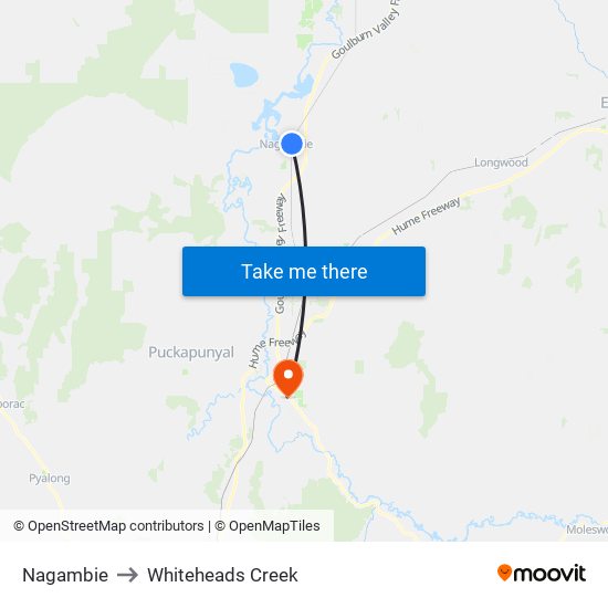 Nagambie to Whiteheads Creek map