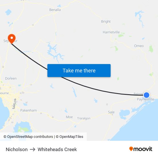 Nicholson to Whiteheads Creek map