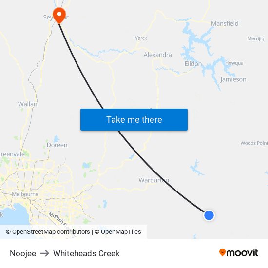 Noojee to Whiteheads Creek map