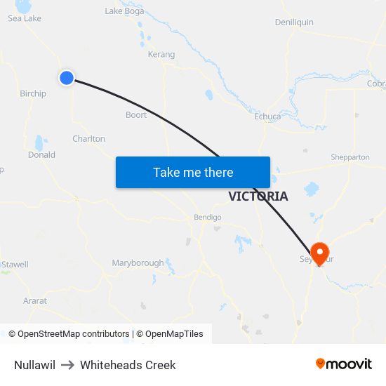 Nullawil to Whiteheads Creek map