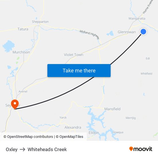 Oxley to Whiteheads Creek map