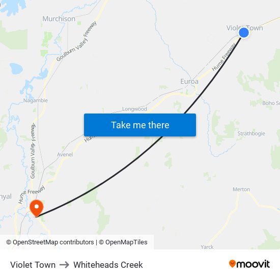 Violet Town to Whiteheads Creek map