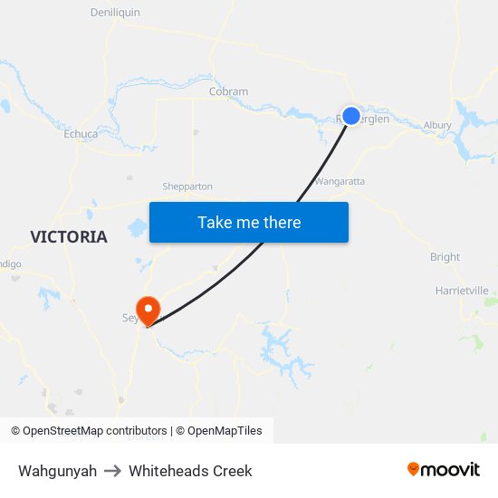 Wahgunyah to Whiteheads Creek map