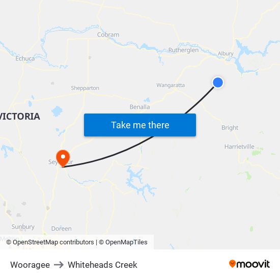 Wooragee to Whiteheads Creek map