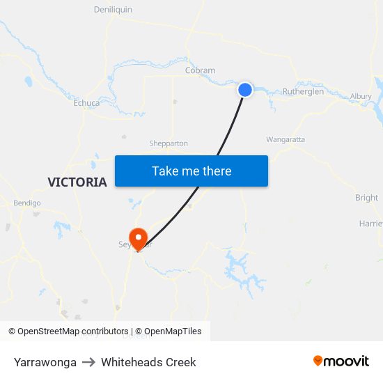 Yarrawonga to Whiteheads Creek map