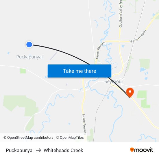 Puckapunyal to Whiteheads Creek map