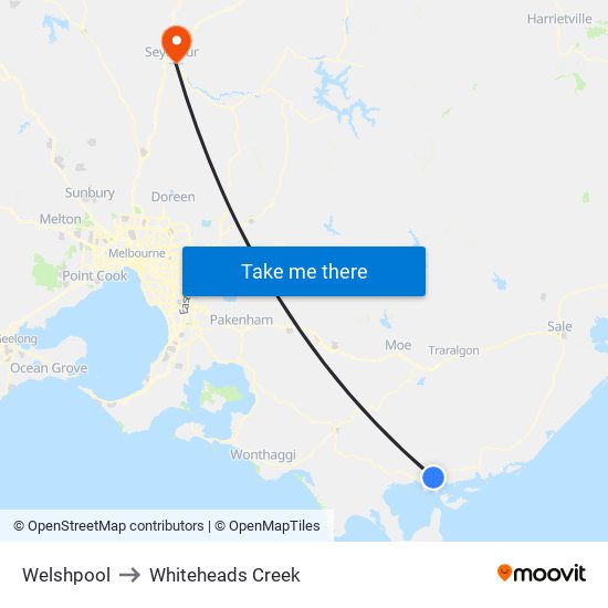 Welshpool to Whiteheads Creek map