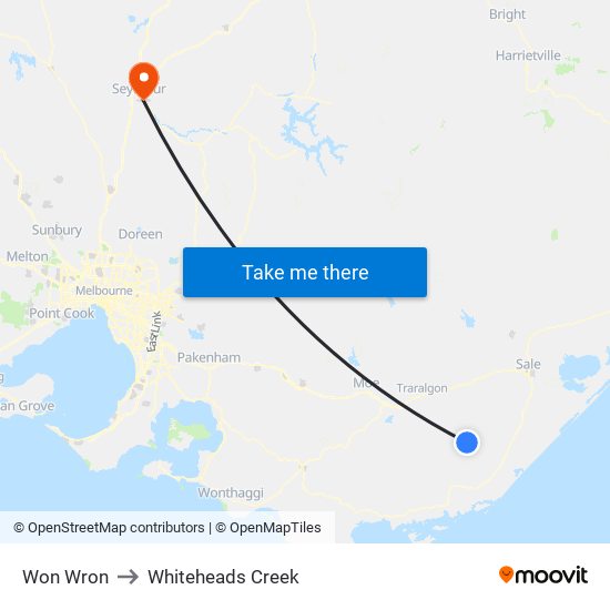 Won Wron to Whiteheads Creek map