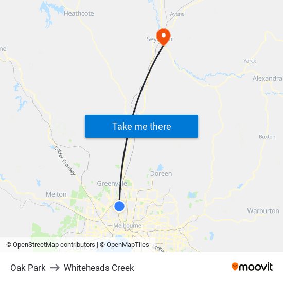 Oak Park to Whiteheads Creek map