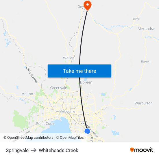 Springvale to Whiteheads Creek map