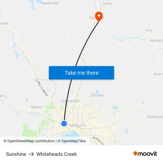 Sunshine to Whiteheads Creek map