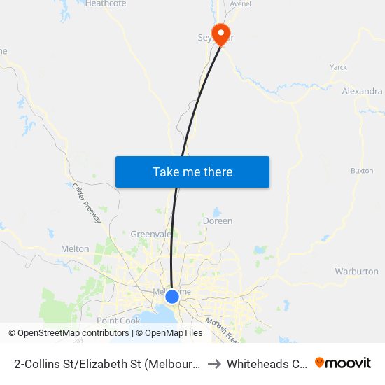 2-Collins St/Elizabeth St (Melbourne City) to Whiteheads Creek map