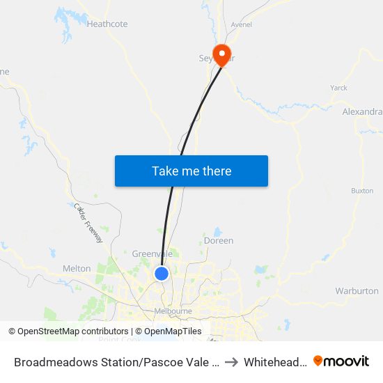 Broadmeadows Station/Pascoe Vale Rd (Broadmeadows) to Whiteheads Creek map