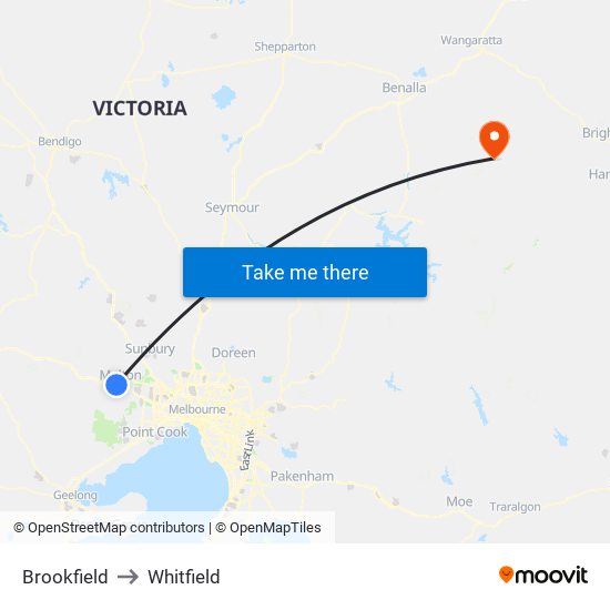 Brookfield to Whitfield map