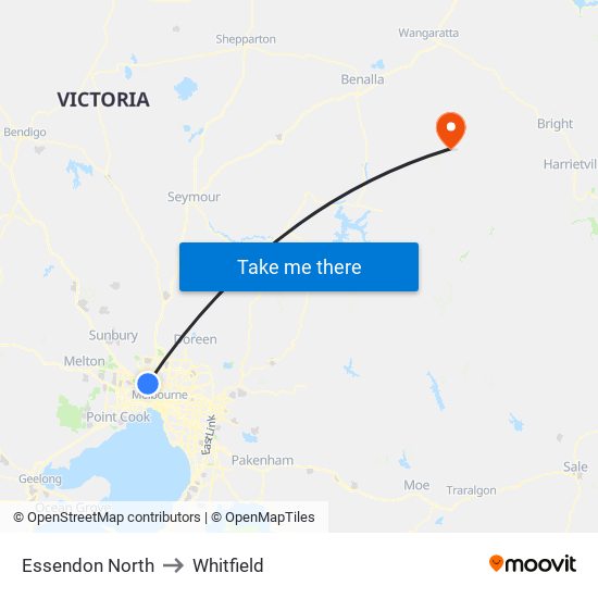 Essendon North to Whitfield map